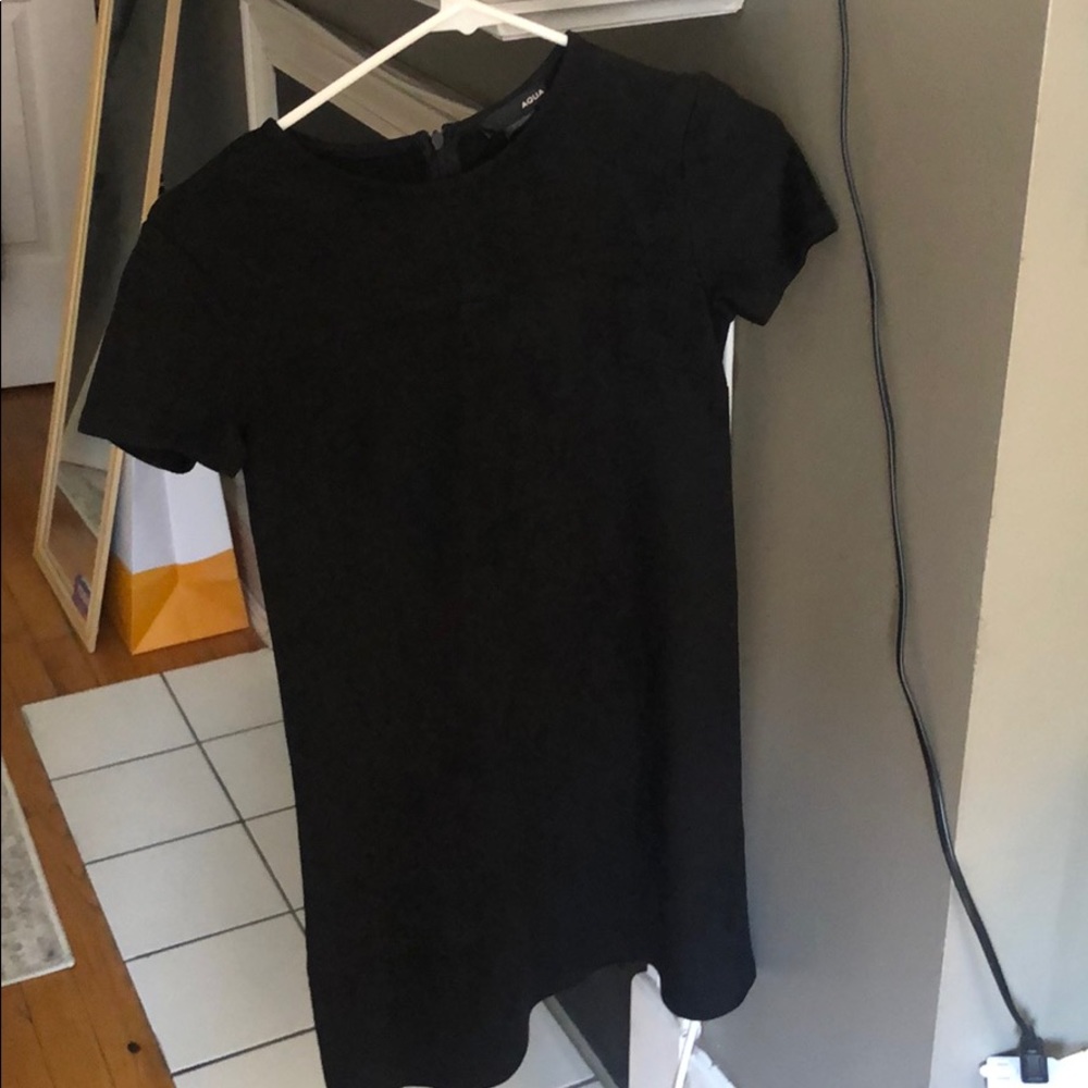 Aqua short sleeve black suede dress